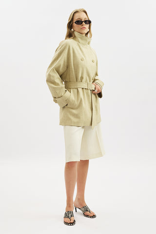 High Neck Belted Trench Coat Light Brown