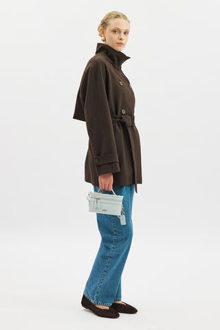 High Neck Belted Trench Coat Dark Brown