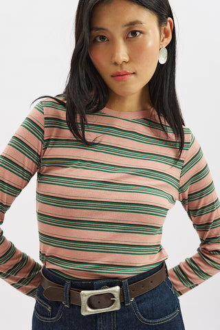 Long Sleeve Striped Bodysuit Pink