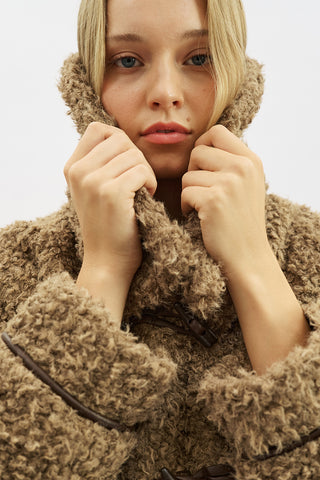 Short Faux Fur Buttoned Coat Brown