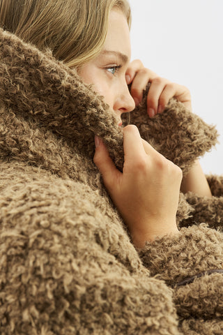 Short Faux Fur Buttoned Coat Brown
