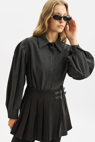 Pleated Skirt With Buckle Detail Black