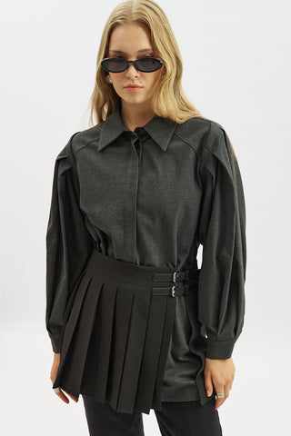 Pleated Skirt With Buckle Detail Black