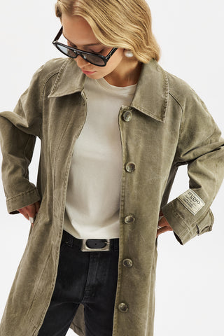 Washed Oversized Trench Coat Khaki