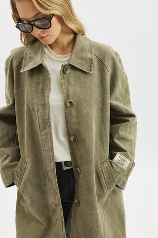 Washed Oversized Trench Coat Khaki