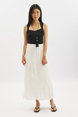 Linen Blend Crinkled Skirt Ecru