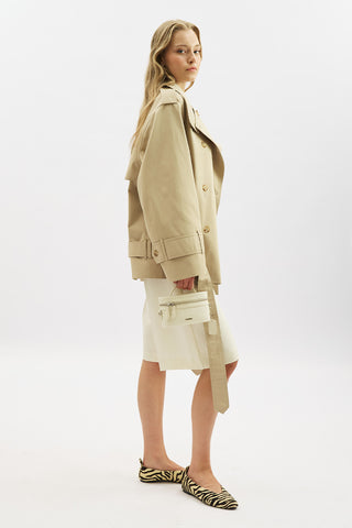 Belted Short Trench Coat With High Neck Sand