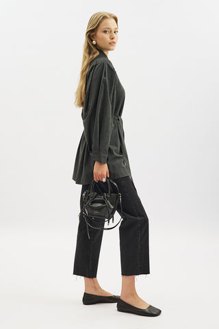 Belted Wide-Sleeve Shirt Anthracite