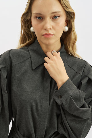 Belted Wide-Sleeve Shirt Anthracite