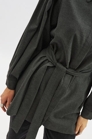 Belted Wide-Sleeve Shirt Anthracite