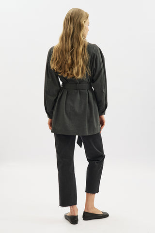 Belted Wide-Sleeve Shirt Anthracite