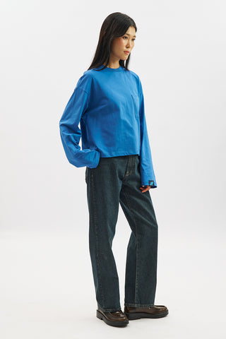 Long Sleeve Embroidered T-Shirt Blue