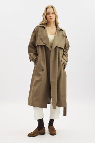 Double-Breasted Trench Coat With Buttons Mink