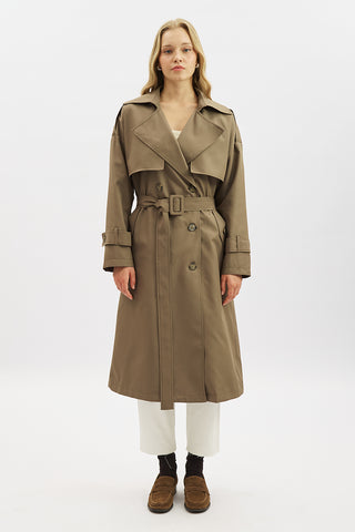 Double-Breasted Trench Coat With Buttons Mink