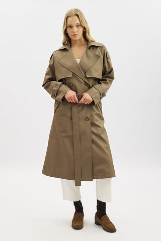 Double-Breasted Trench Coat With Buttons Mink