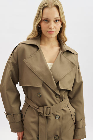 Double-Breasted Trench Coat With Buttons Mink