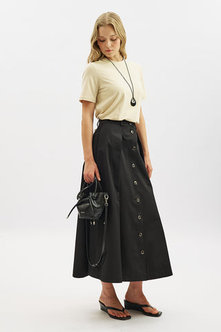 Lula Buttoned Skirt With Pleat Detail Black