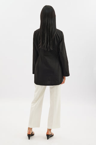 Waist Tie Long Sleeve T Shirt Black