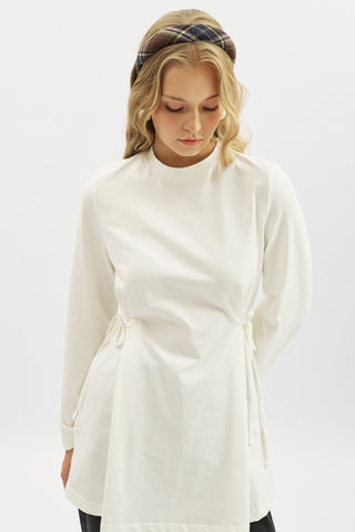 Waist Tie Long Sleeve T Shirt Ecru