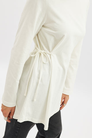 Waist Tie Long Sleeve T Shirt Ecru