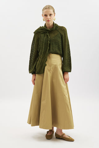 Tie Neck Pointelle Sweater Green
