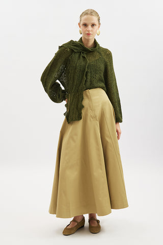 Tie Neck Pointelle Sweater Green