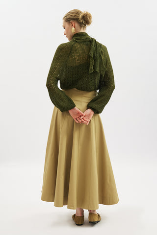 Tie Neck Pointelle Sweater Green