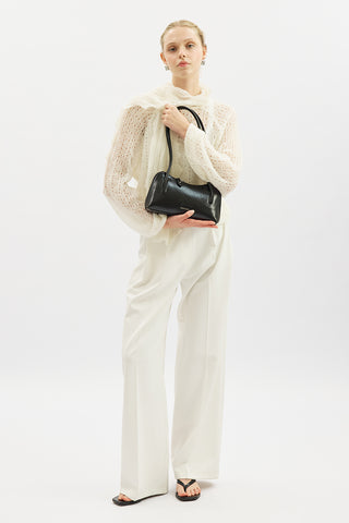 Tie Neck Pointelle Sweater Ecru