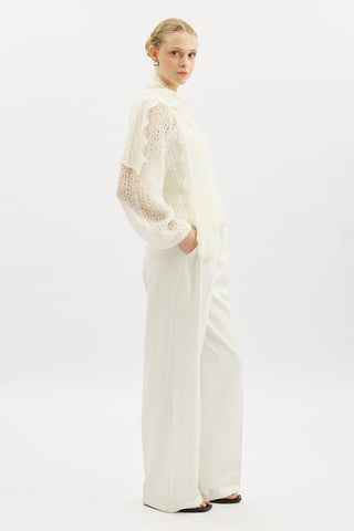 Tie Neck Pointelle Sweater Ecru