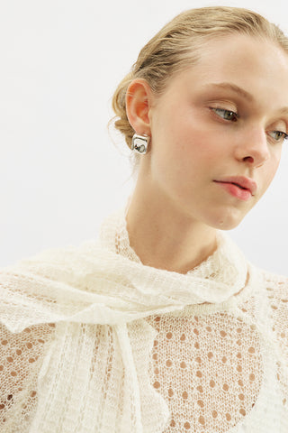 Tie Neck Pointelle Sweater Ecru