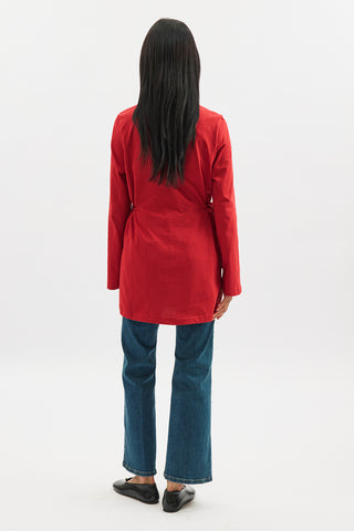 Waist Tie Long Sleeve T Shirt Red