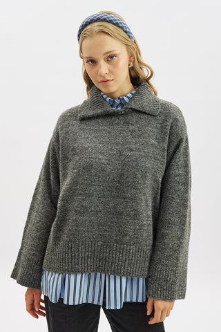 Wide Collar Oversized Sweater Anthracite