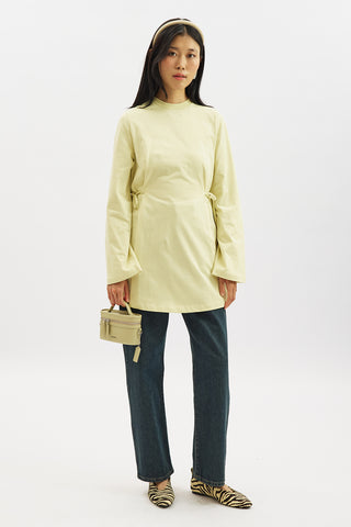 Waist Tie Long Sleeve T Shirt Yellow