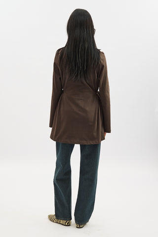 Waist Tie Long Sleeve T Shirt Dark Brown
