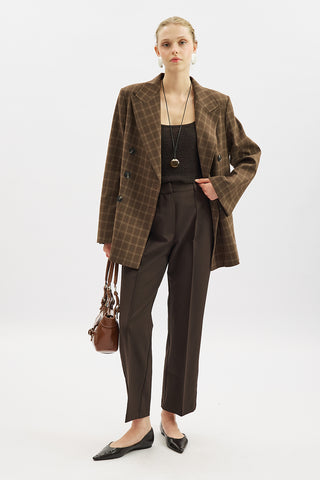 Double-Breasted Checked Blazer Brown