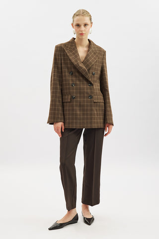 Double-Breasted Checked Blazer Brown