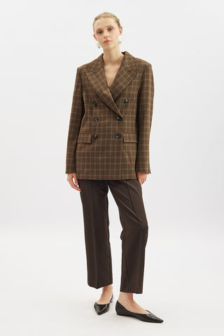 Double-Breasted Checked Blazer Brown