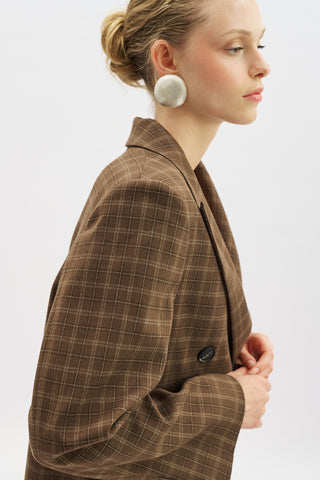 Double-Breasted Checked Blazer Brown