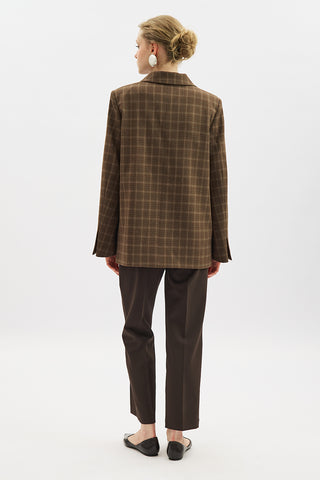 Double-Breasted Checked Blazer Brown