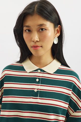 Polo Collar Oversized Sweatshirt Green