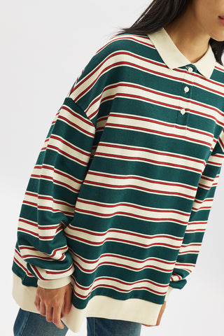 Polo Collar Oversized Sweatshirt Green