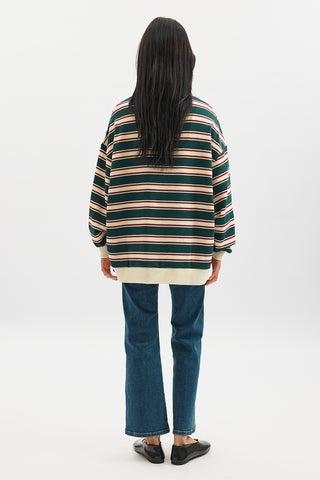 Polo Collar Oversized Sweatshirt Green