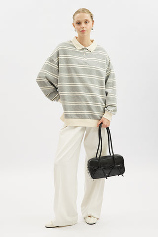 Polo Collar Oversized Sweatshirt Grey