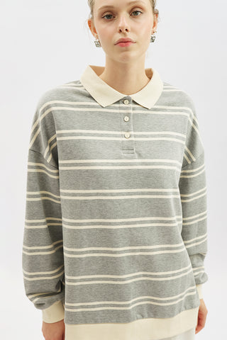 Polo Collar Oversized Sweatshirt Grey