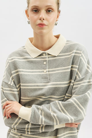 Polo Collar Oversized Sweatshirt Grey