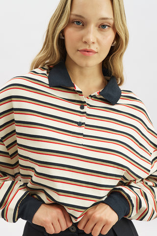 Striped Polo Sweatshirt Navy Blue