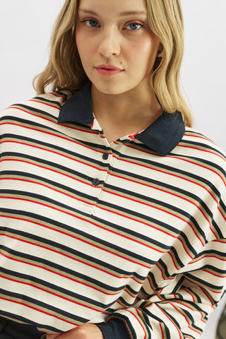 Striped Polo Sweatshirt Navy Blue