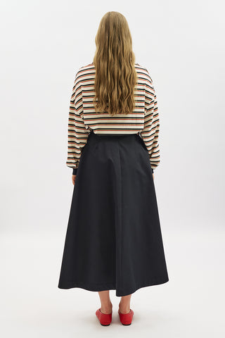Lula Buttoned Skirt With Pleat Detail Navy Blue
