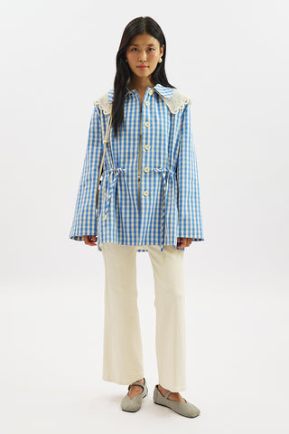 Belted Wide Collar Jacket Plaid