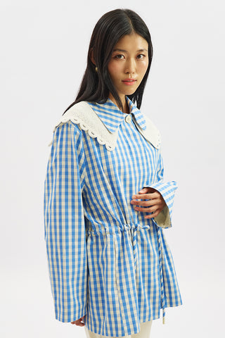 Belted Wide Collar Jacket Plaid